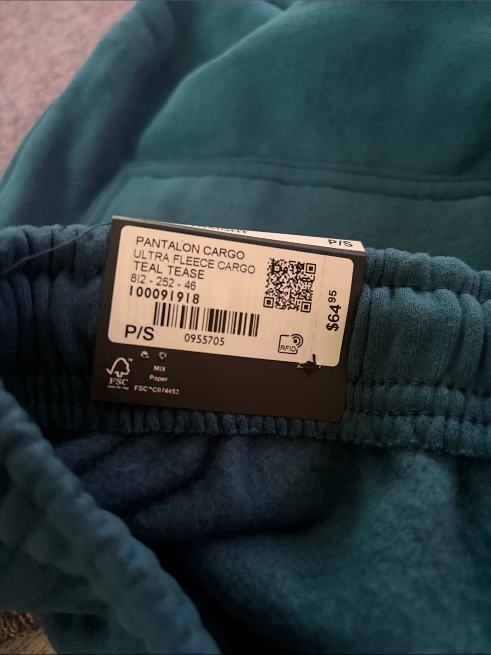 Garage UltraFleece Cargo Pants in Teal, size small